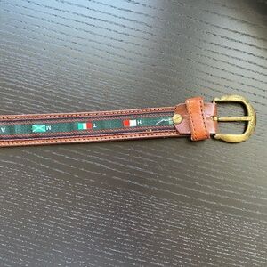 Italian Brown Leather Belt with Nautical Flags
